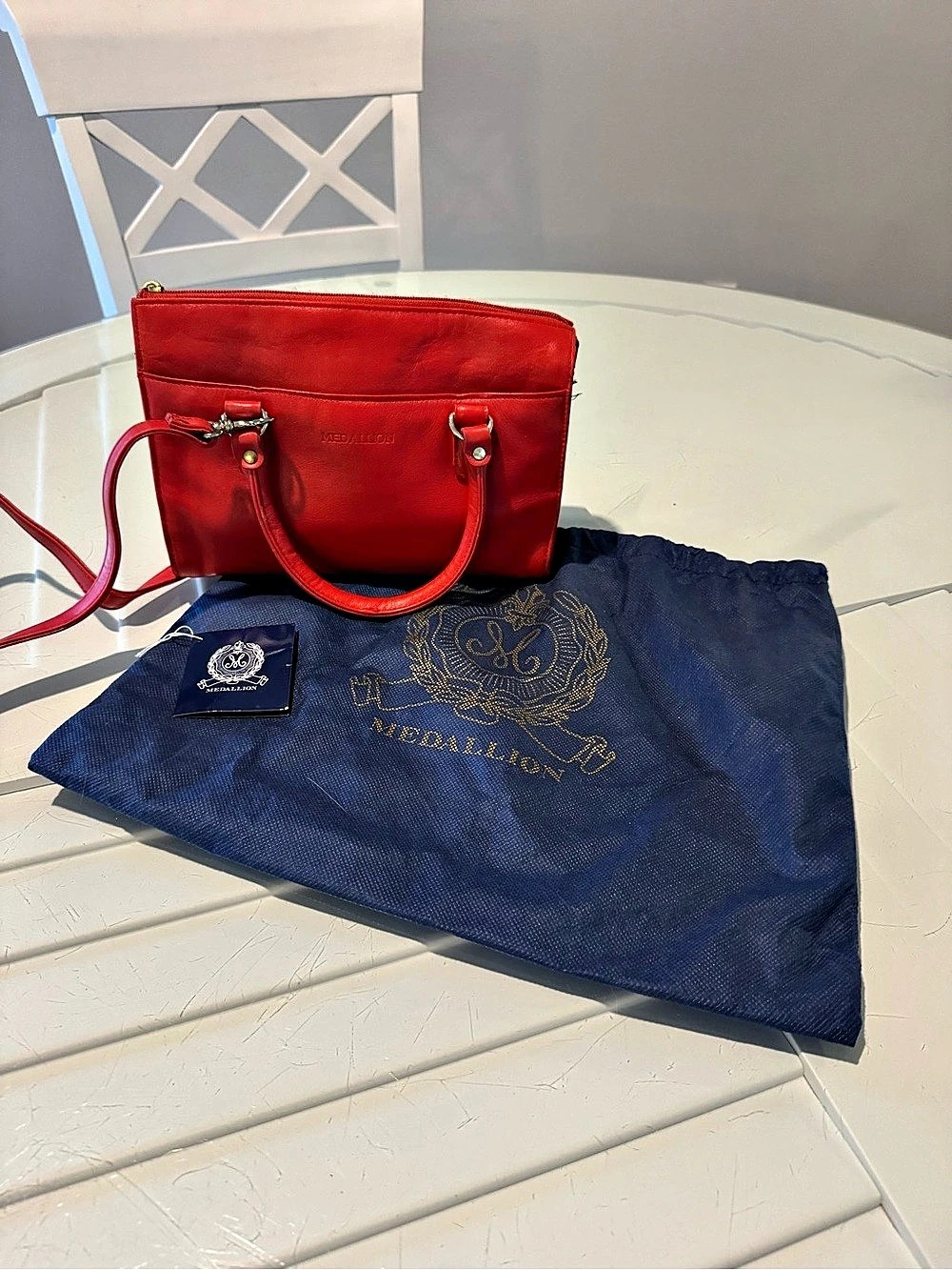 Medallion Red Leather-Style Shoulder Bag
